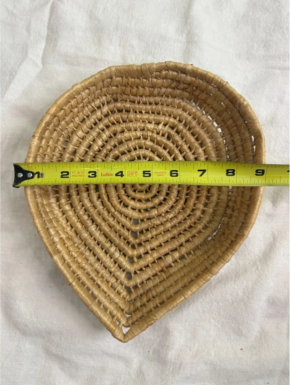 Basket Leaf Design Banded Vintage Hand Woven Cream Tan